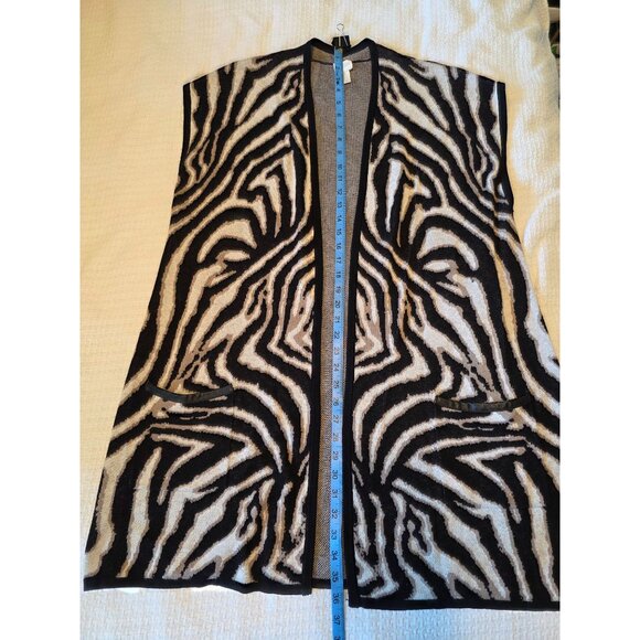 Chicos Zebra Print Open Front Cardigan Vest Size 3 XL Faux Leather Trim - Picture 11 of 16
